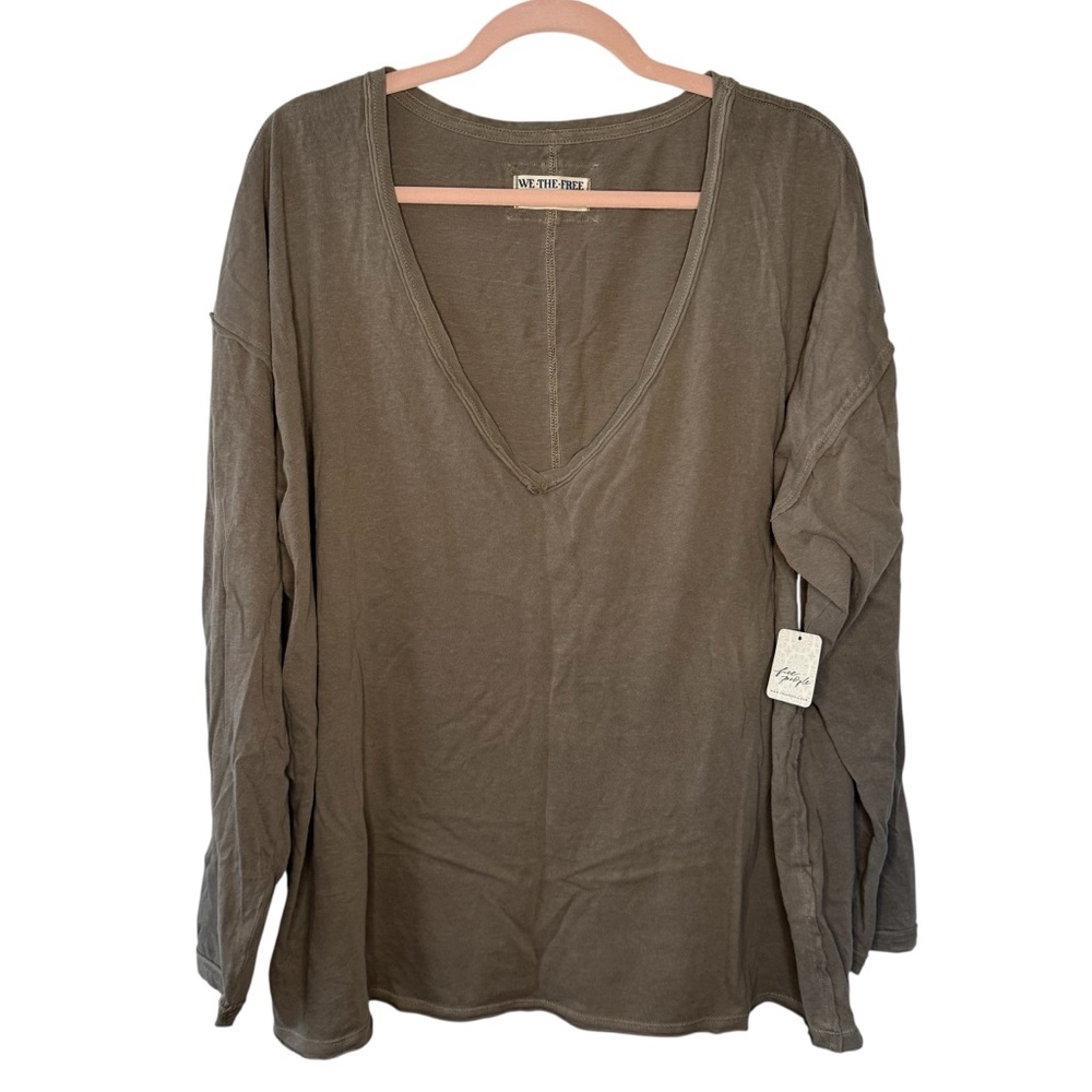 We The Free Nina V-Neck Long-Sleeve Tee NWT Size XL Fallen Rock Color Tan Brown - Picture 4 of 11